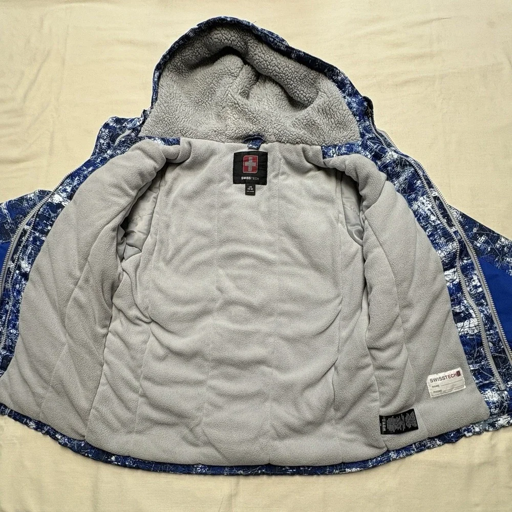SwissTech Youth  (10-12) Hooded Full Zip Fleece Lined Jacket Blue/White/Gray
